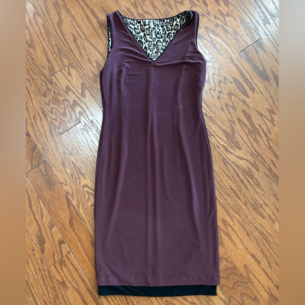 🩷 NWT White House Black Market reversible sheath dress leopard/solid size XXS - Picture 5 of 12